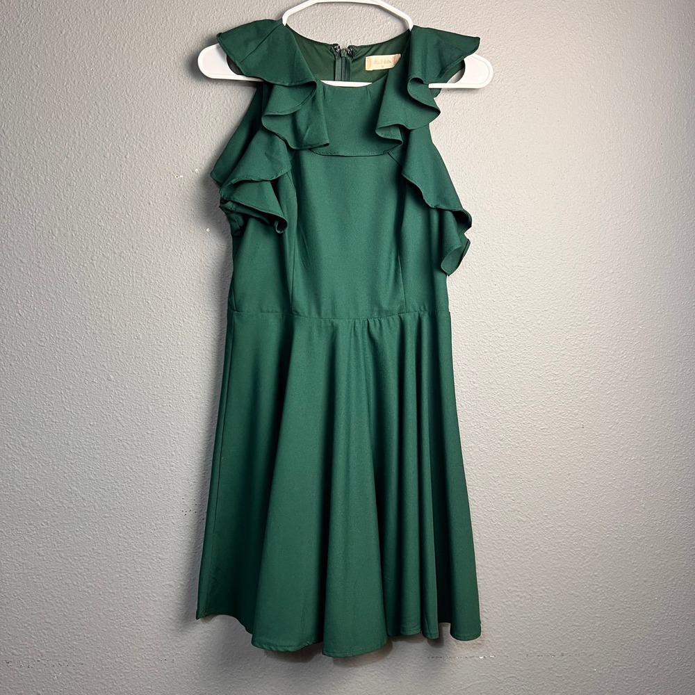 Altar'd State Forest Green Ruffle Cold Shoulder Fit & Flare Dress Medium Event